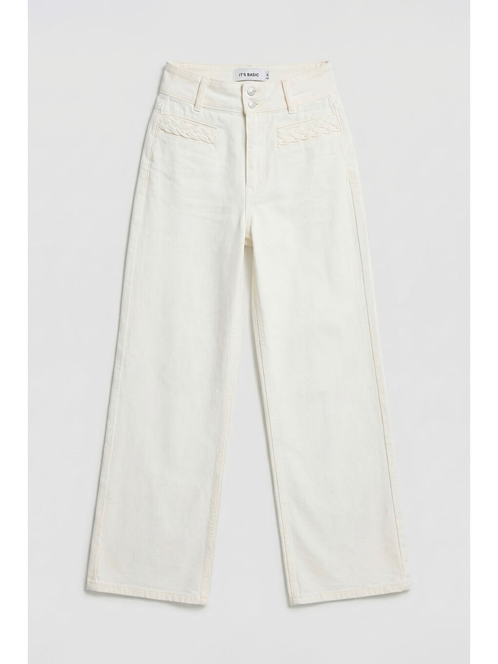 Kadın Kırık Beyaz 7s6-101 Wide Leg Yüksek Bel Elastan Kumaş Denim Jean-6