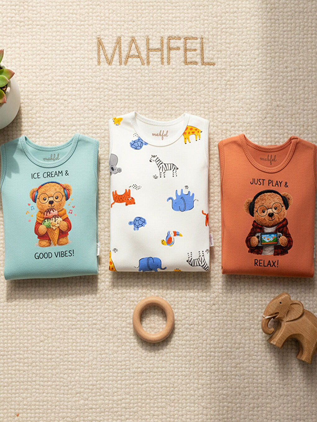 Sarı %100 Pamuklu 3'lü Atlet Çıtçıtlı Bebek Body Zıbın 877-874-2