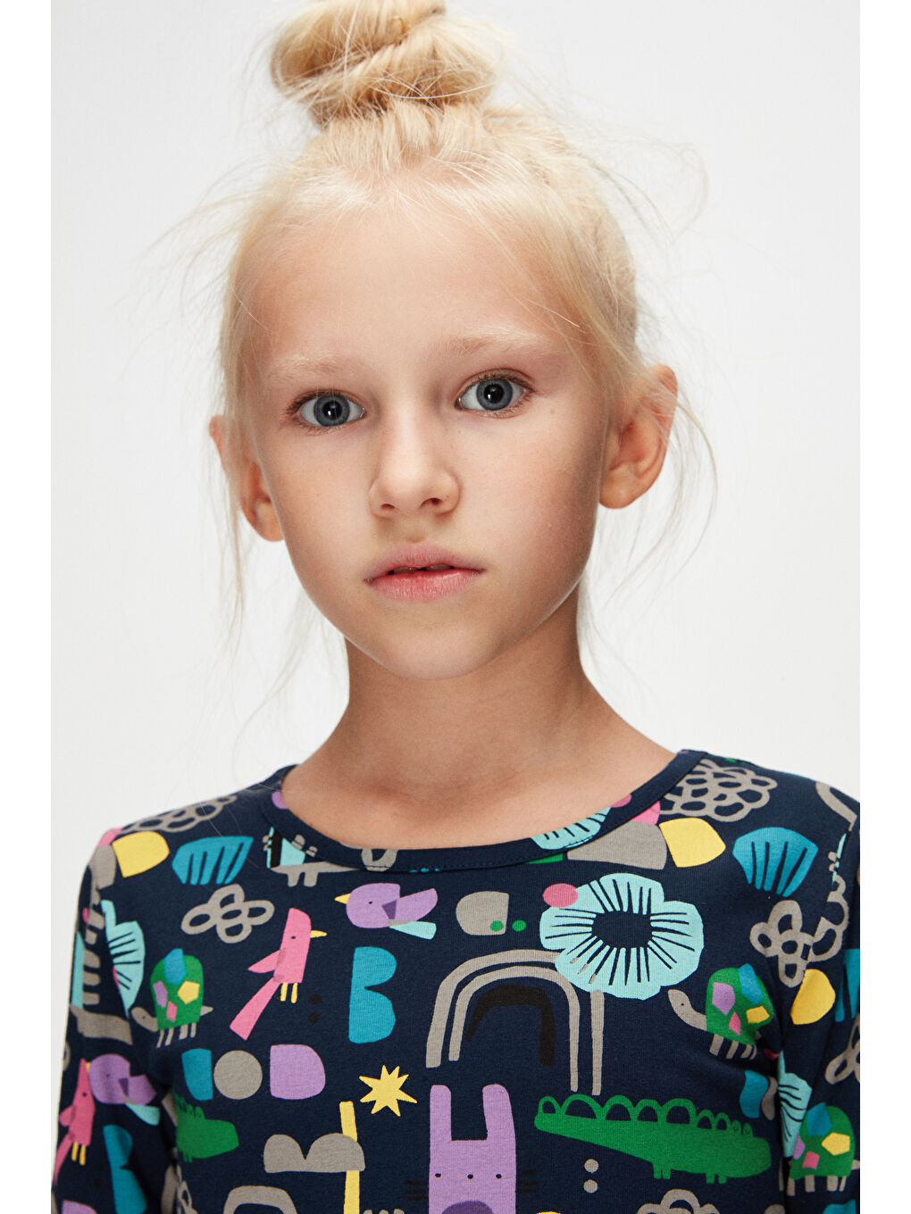 Karışık Kız Çocuk Cutouts Anima Desen Uzun Kol Elbise-2