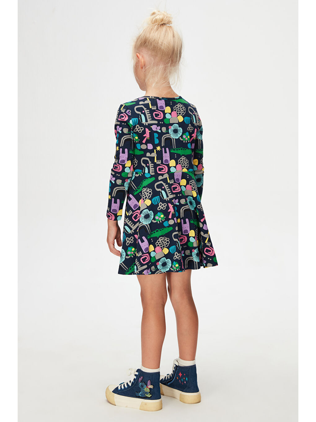 Karışık Kız Çocuk Cutouts Anima Desen Uzun Kol Elbise-3