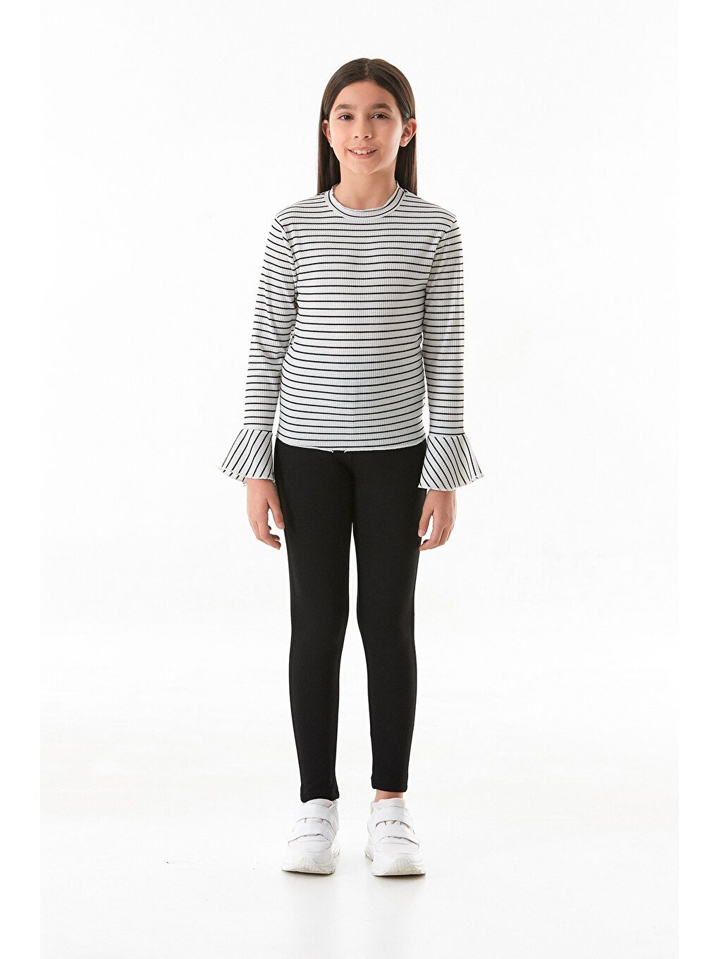 Siyah Yüksek Bel Cepli Çelik Örme Kız Çocuk Tayt-4