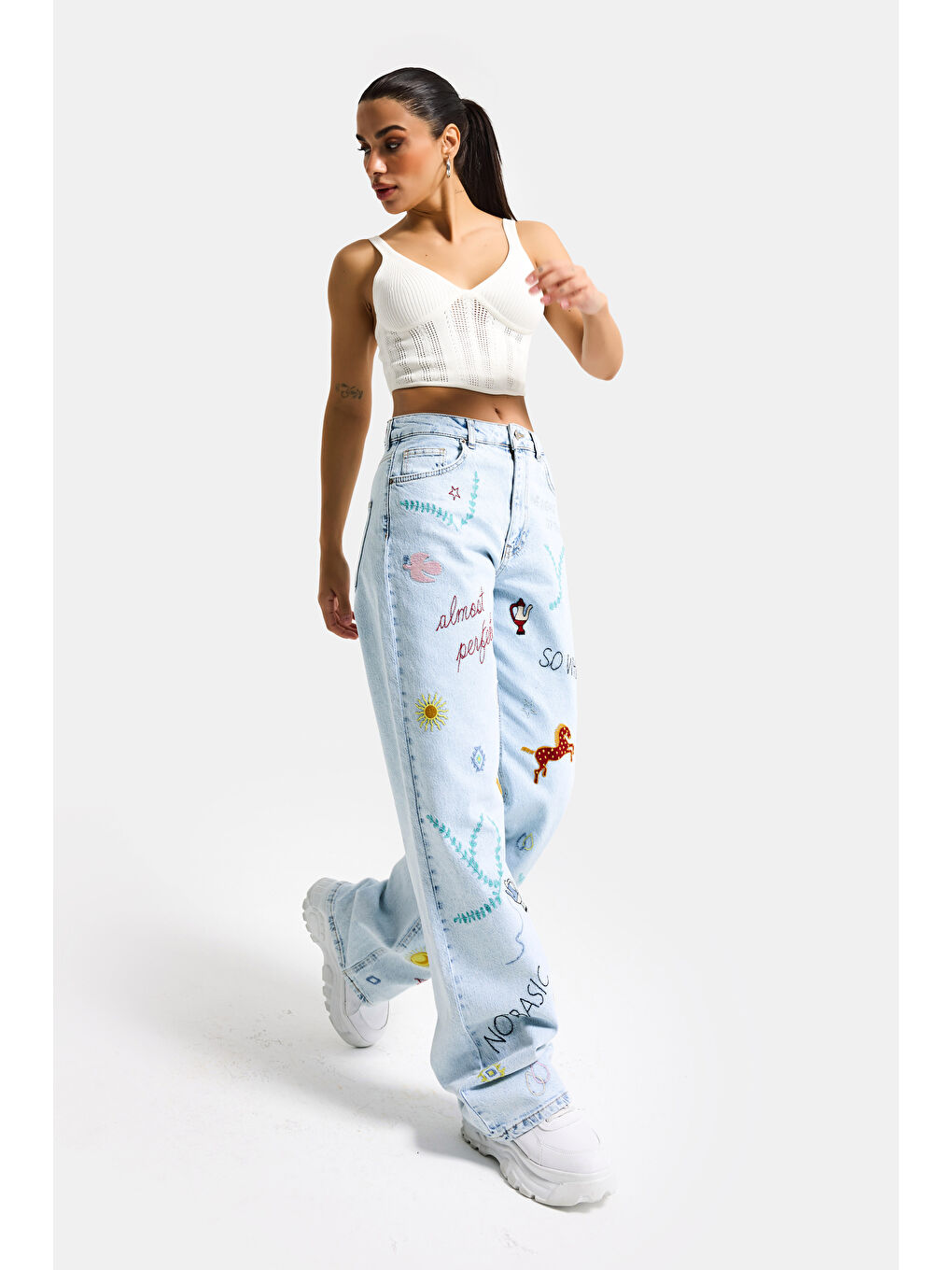 Mavi Kadın Ice 3s6-100 Straight Fit Özel Figür Nakışlı Tasarım Denim Jean-2