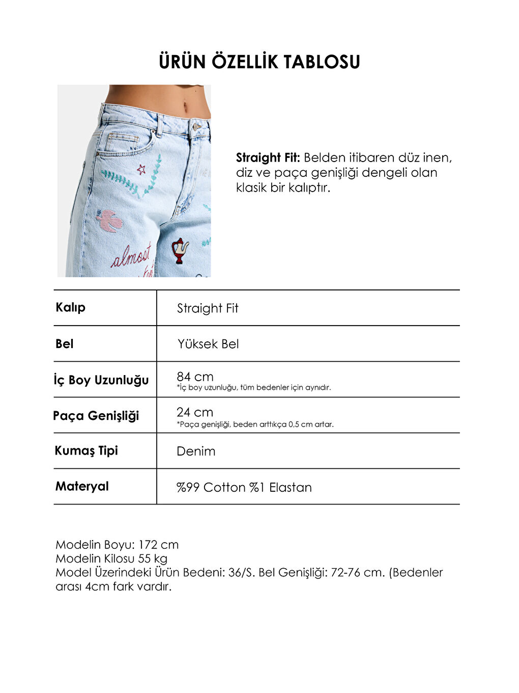 Mavi Kadın Ice 3s6-100 Straight Fit Özel Figür Nakışlı Tasarım Denim Jean-3