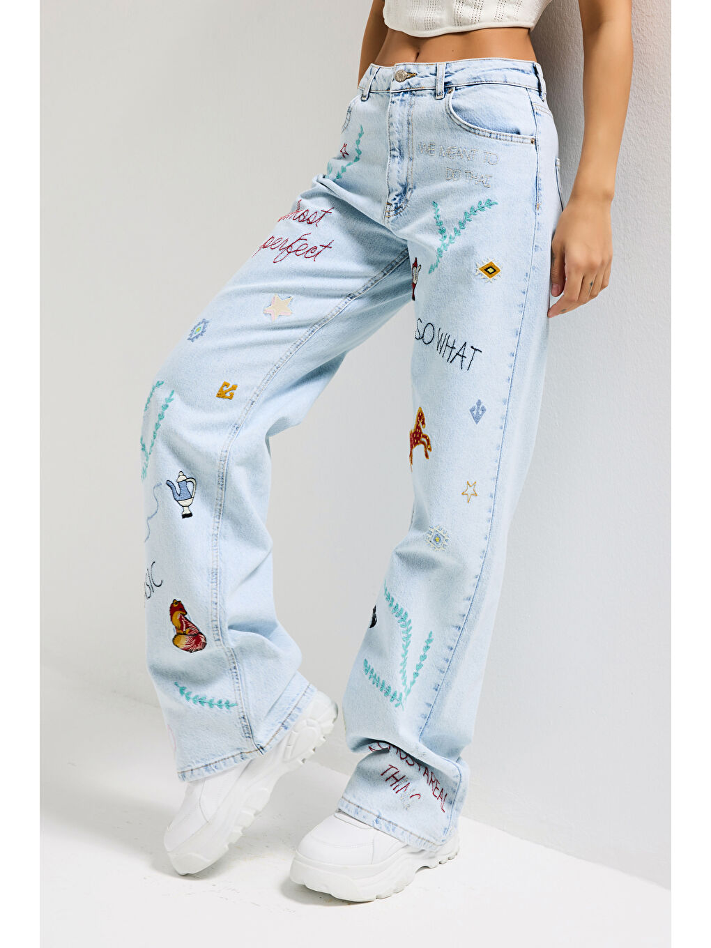 Mavi Kadın Ice 3s6-100 Straight Fit Özel Figür Nakışlı Tasarım Denim Jean-4