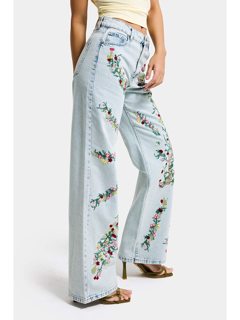 Mavi Kadın Jean Rengi 3s6-75 Straight Fit Çiçek Nakışlı Özel Tasarım Denim Jean-2
