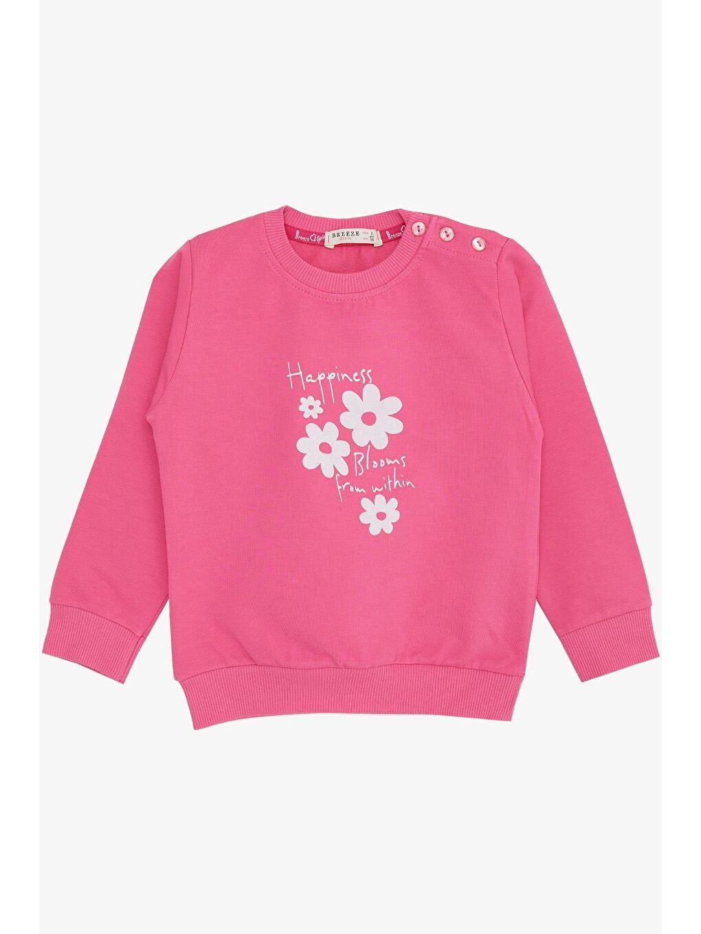 Breeze Pembe Kız Bebek Sweatshirt Simli Çiçek Baskılı Pembe (9 Ay-2 Yaş)