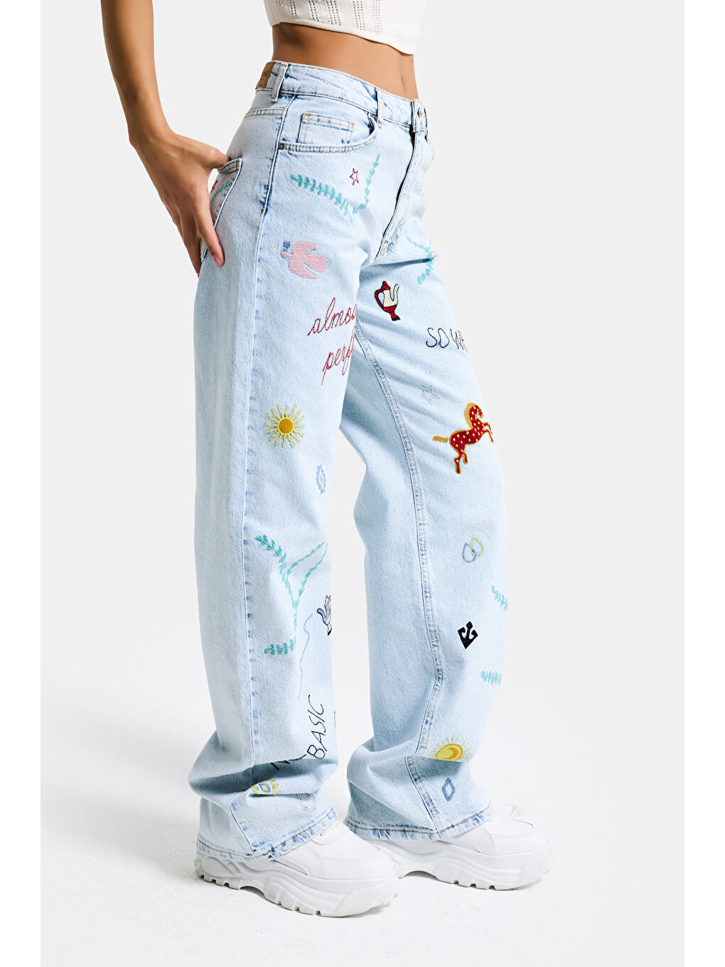 Mavi Kadın Ice 3s6-100 Straight Fit Özel Figür Nakışlı Tasarım Denim Jean-6