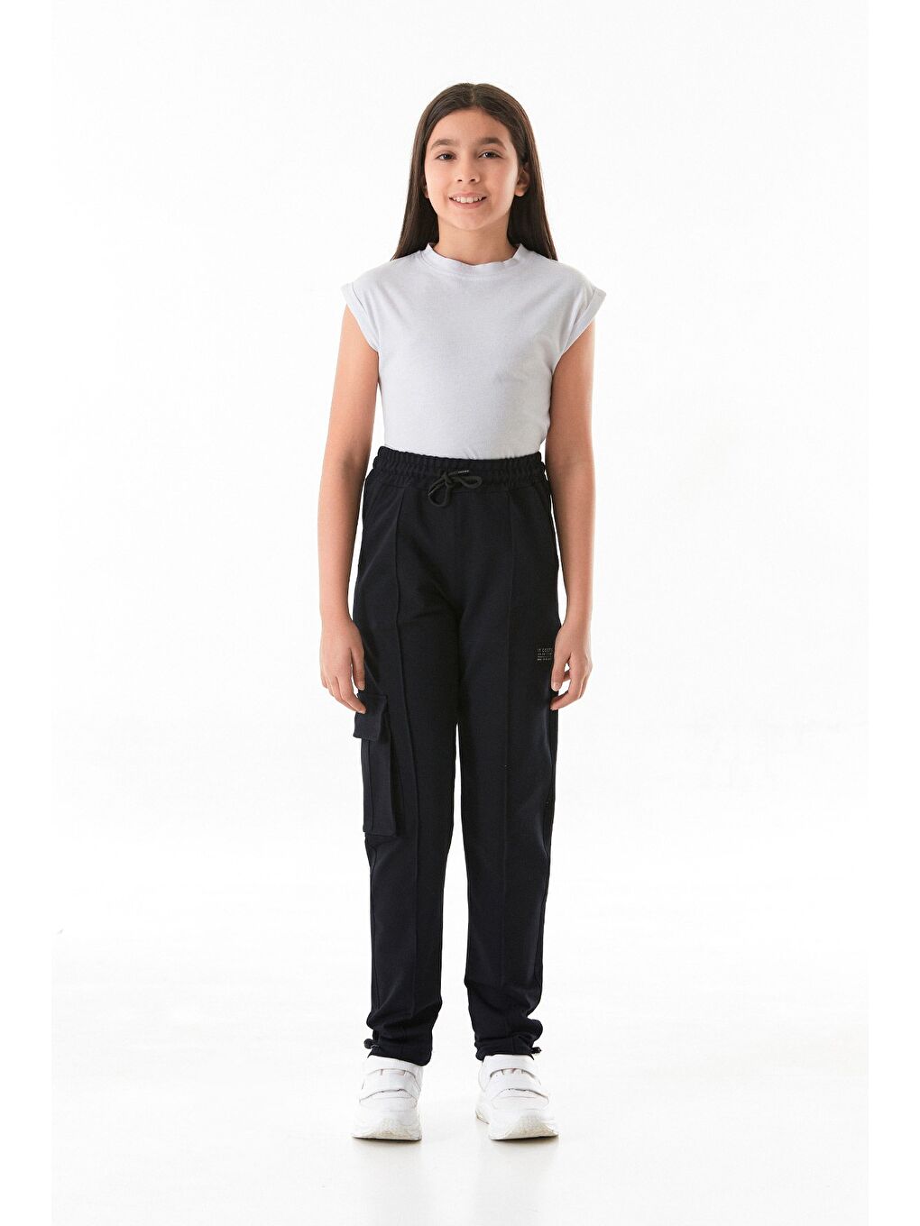 Siyah Beli Lastikli Paçası Stoperli Çimalı Kız Çocuk Eşofman Altı-4