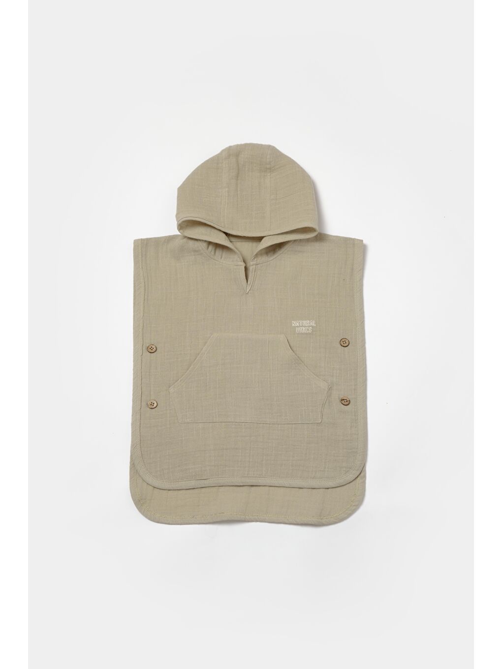 Yeşil Unisex Çocuk Pamuklu Bej Müslin Panço Havlu