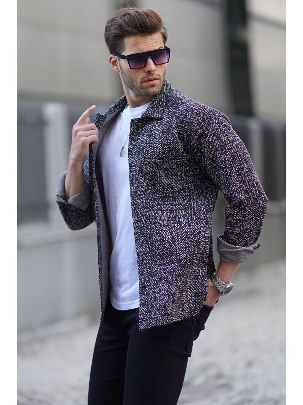 Antrasit Bordo Desenli Regular Fit Erkek Gömlek 6717-1