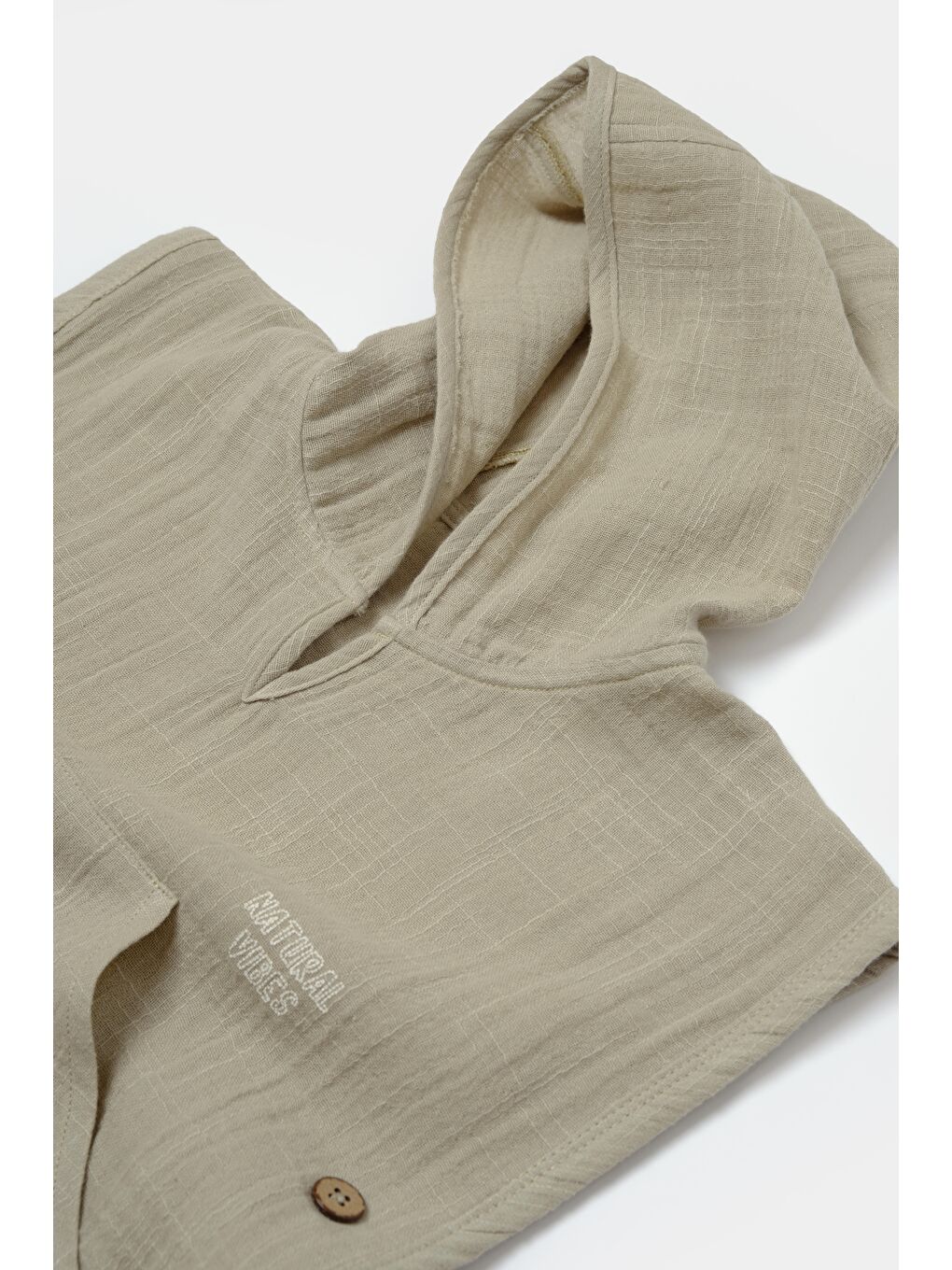 Yeşil Unisex Çocuk Pamuklu Bej Müslin Panço Havlu-2