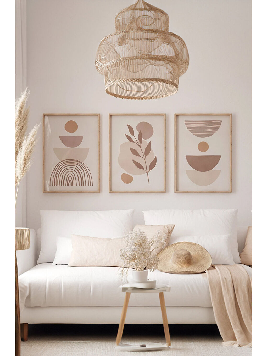 Beyaz Gerçek Ahşap Çerçeveli 3 Parça 3D Poster Tablo Seti - 3DARTSOHOSET45-3348