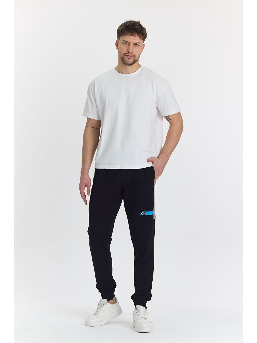 Erkek Pamuklu Baskılı Eşofman Altı Siyah 5425-S-3