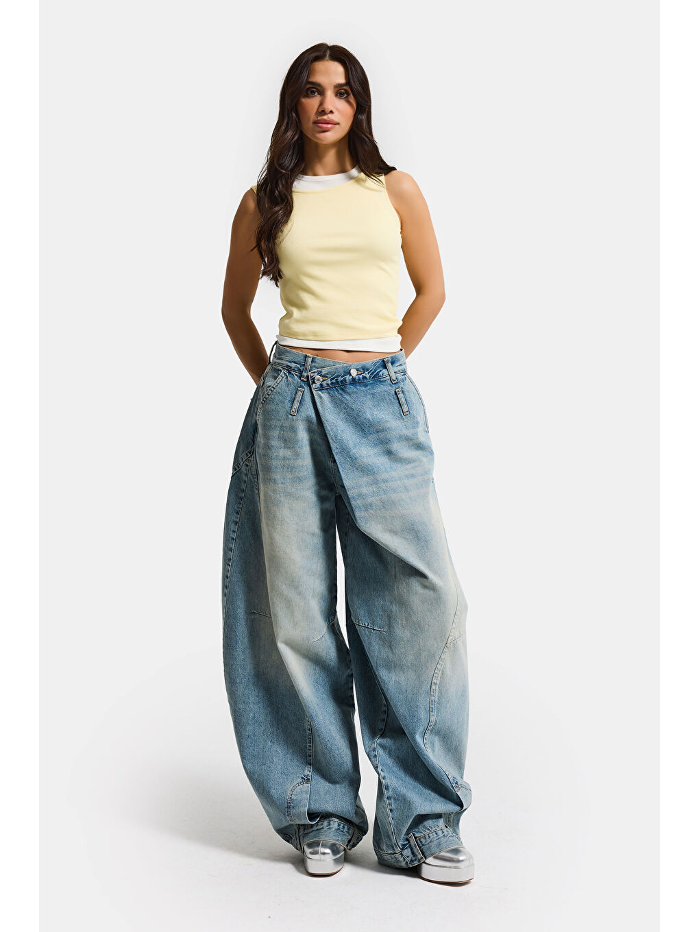 Mavi Kadın Jean Rengi 4s6-32 Süper Baggy Fit Kemer Detaylı Özel Tasarım Denim Jean-6