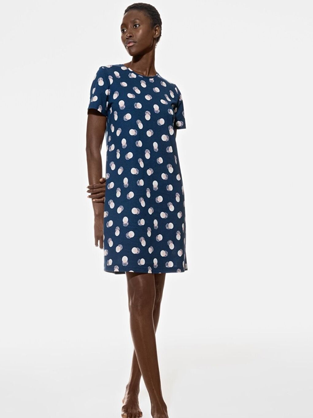 Mavi %100 Saf Pamuk Kısa Kollu Gecelik