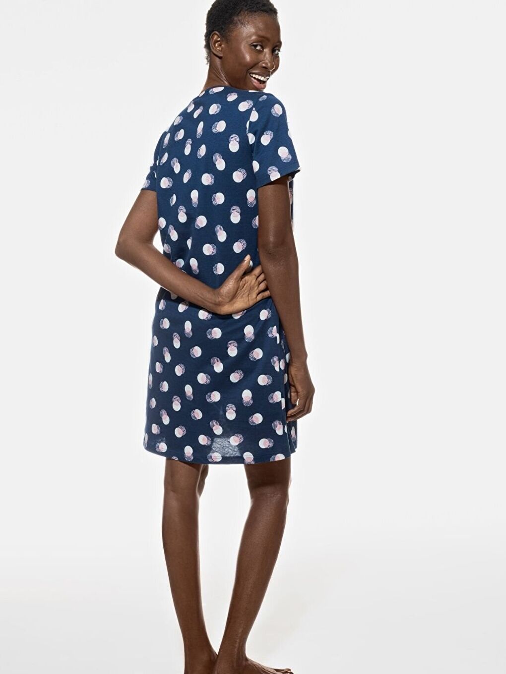 Mavi %100 Saf Pamuk Kısa Kollu Gecelik-1