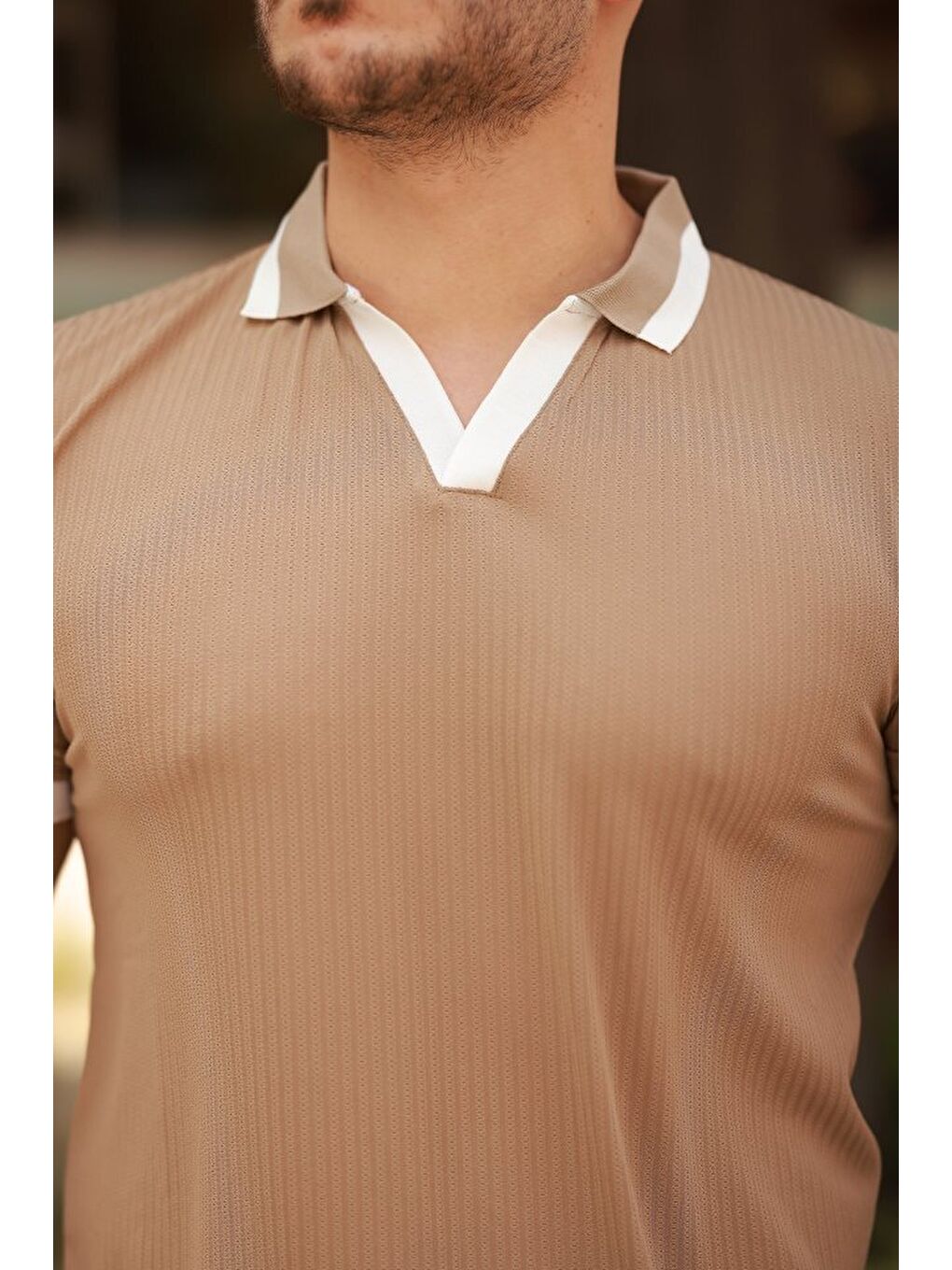 Kahverengi Erkek Hemşire Yaka Kısa Kollu Tişört-2