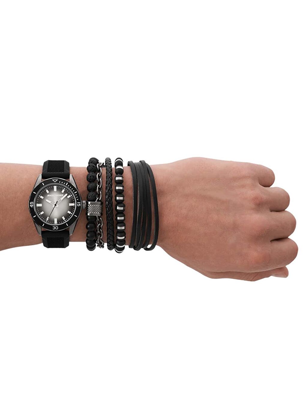 Siyah SR9124 Erkek Kol Saati ve Bileklik Seti-4
