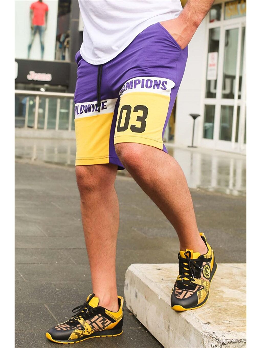 Renk Bloklu Mor Şort 2920-5