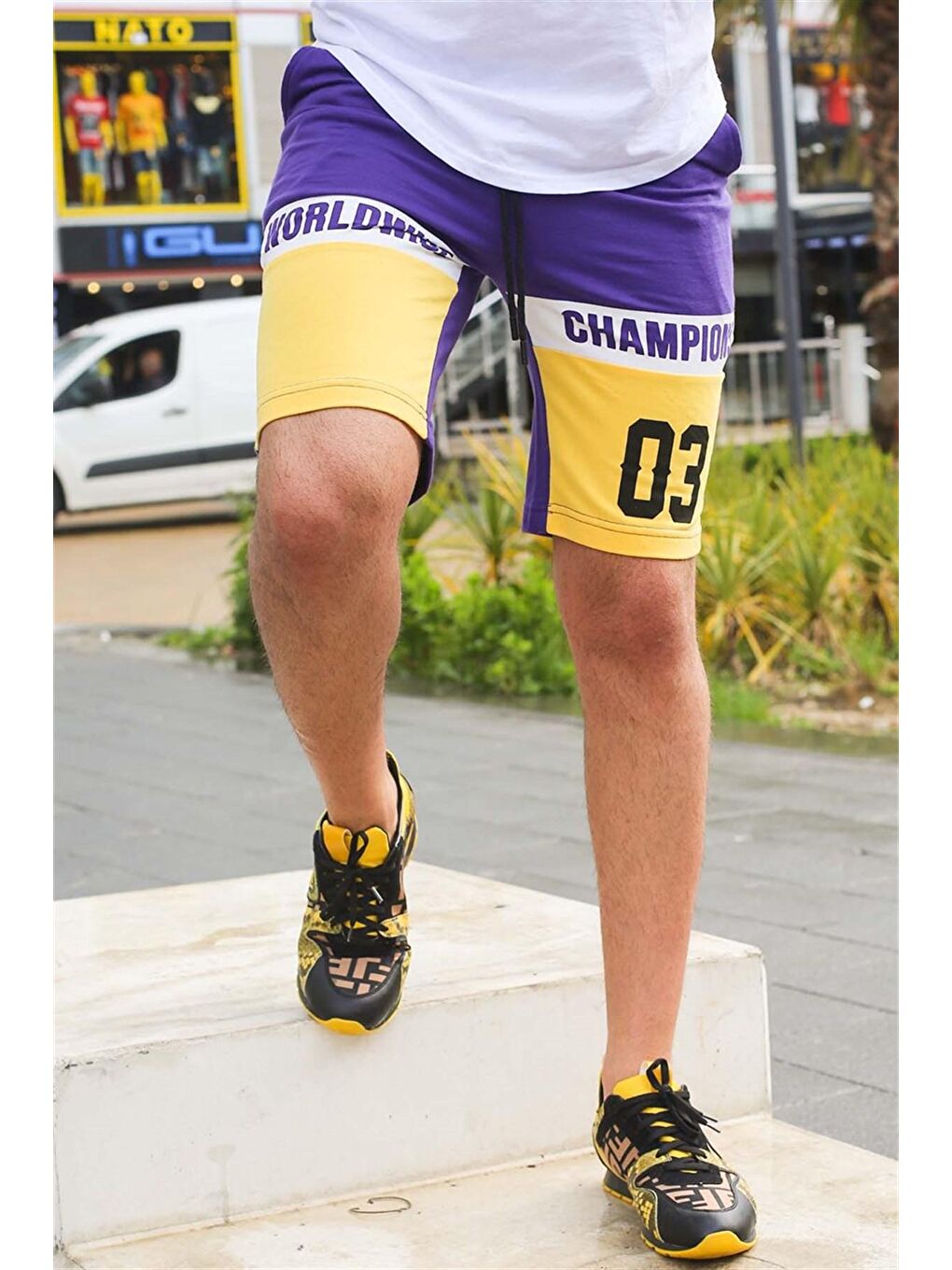 Renk Bloklu Mor Şort 2920-6