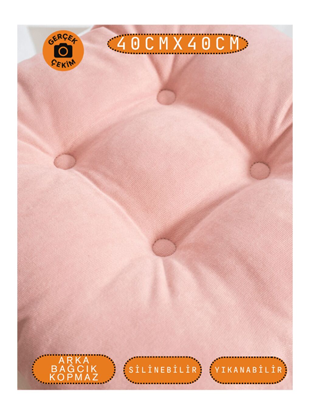 Pembe 4’lü Pastello Sandalye Minderi – Gül Kurusu – Bağcıklı, Slikon Dolgulu, Yıkanabilir – 40x40-1