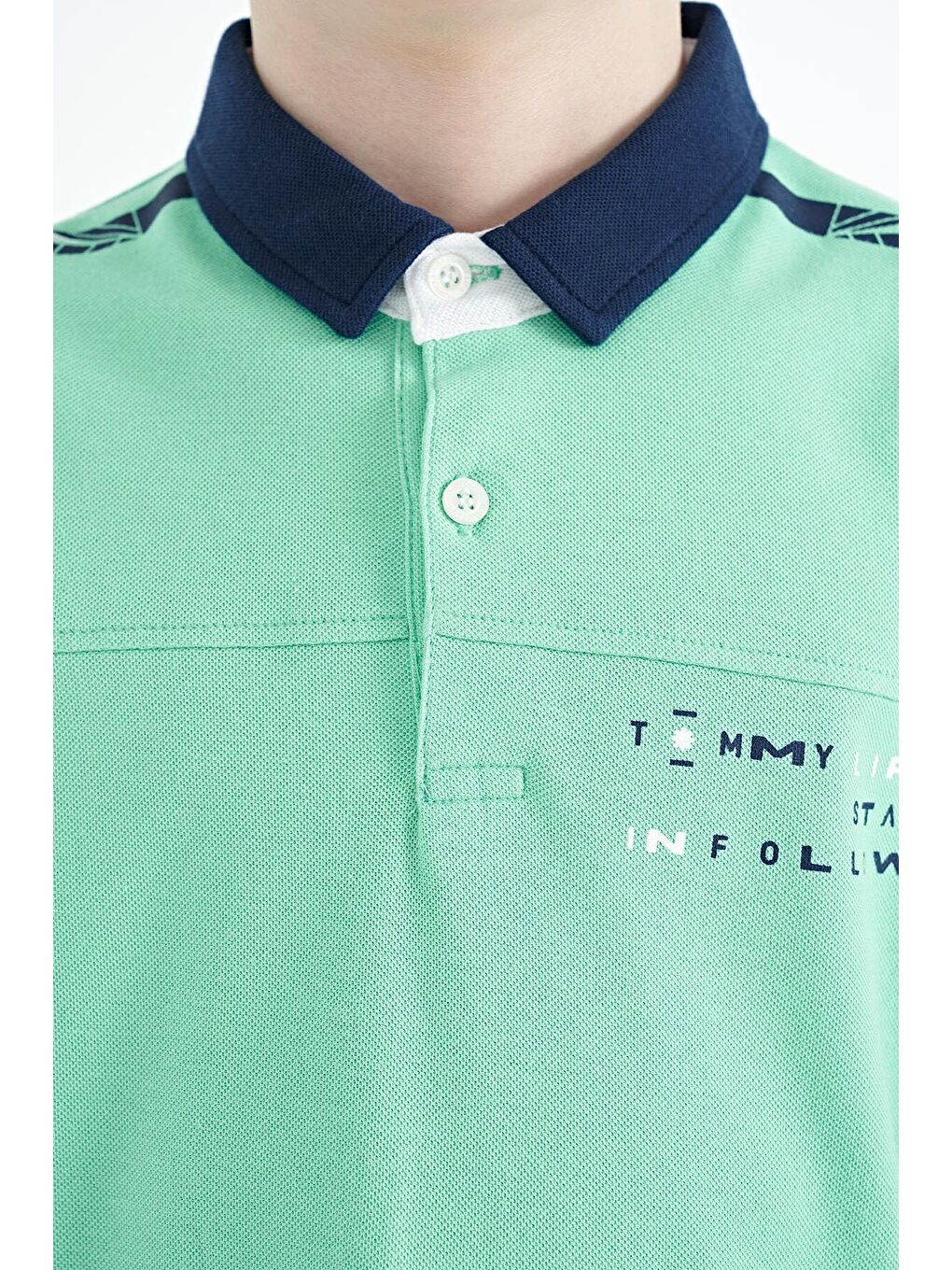 Turkuaz Su Yeşili Baskı Detaylı Standart Kalıp Polo Yaka Erkek Çocuk Tişört - 11140-4