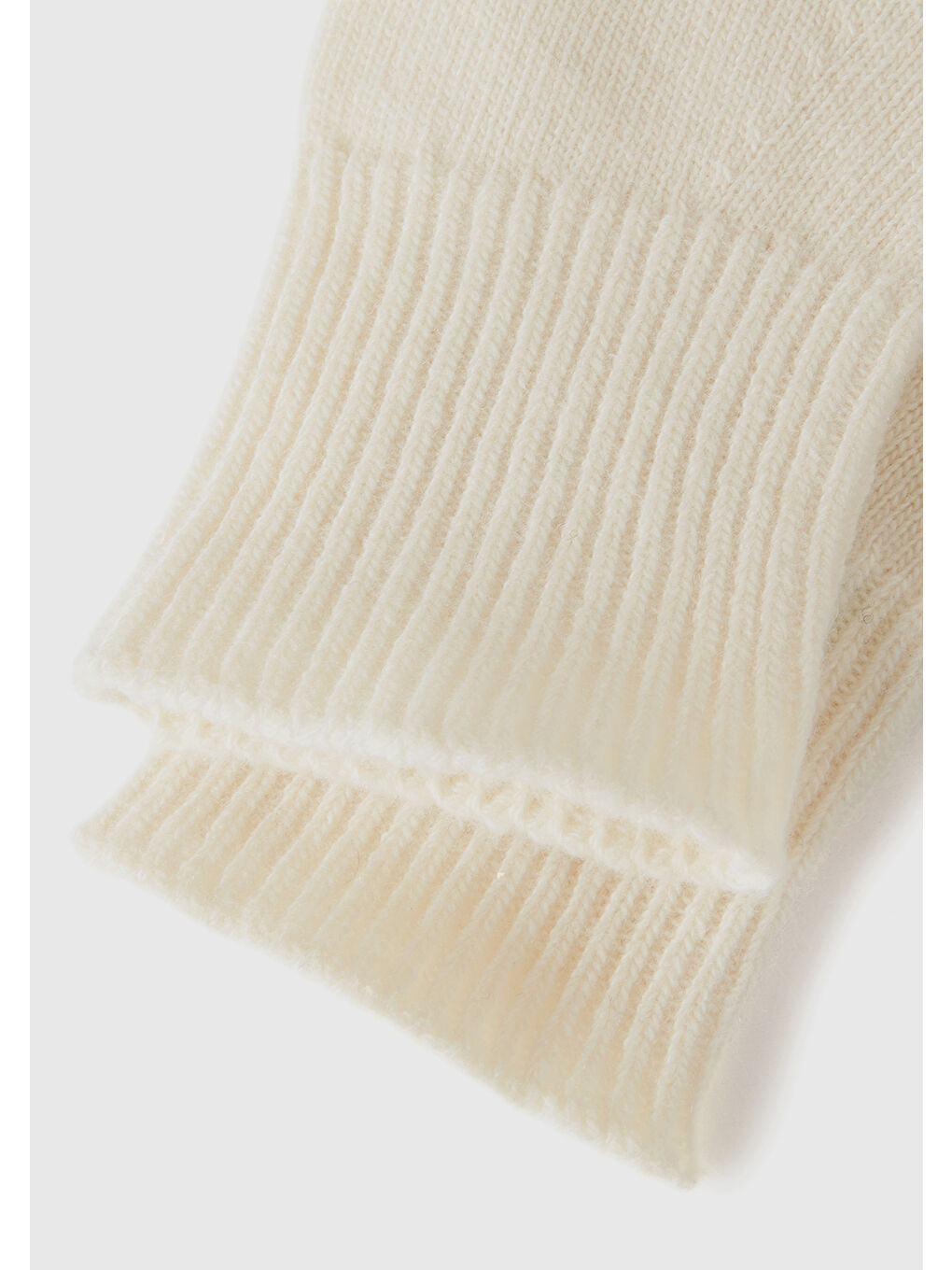Ekru Kadın Krem %100 Yün Bilek Detaylı Düz Eldiven-2