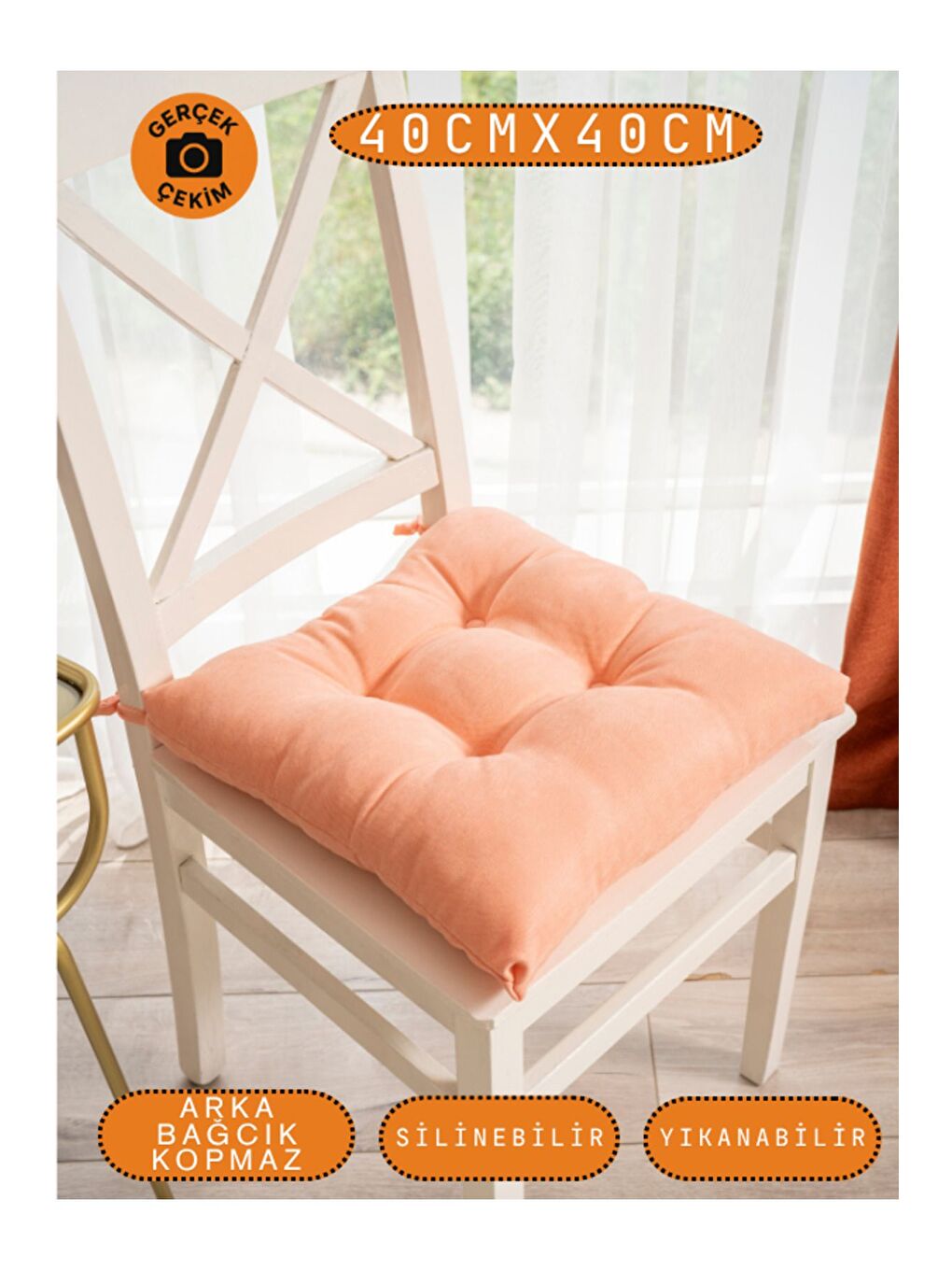 4’lü Pastello Sandalye Minderi – Şeftali Pembesi (YAVRUAĞZI) – Bağcıklı, Slikon Dolgulu, Yıkanabilir-3
