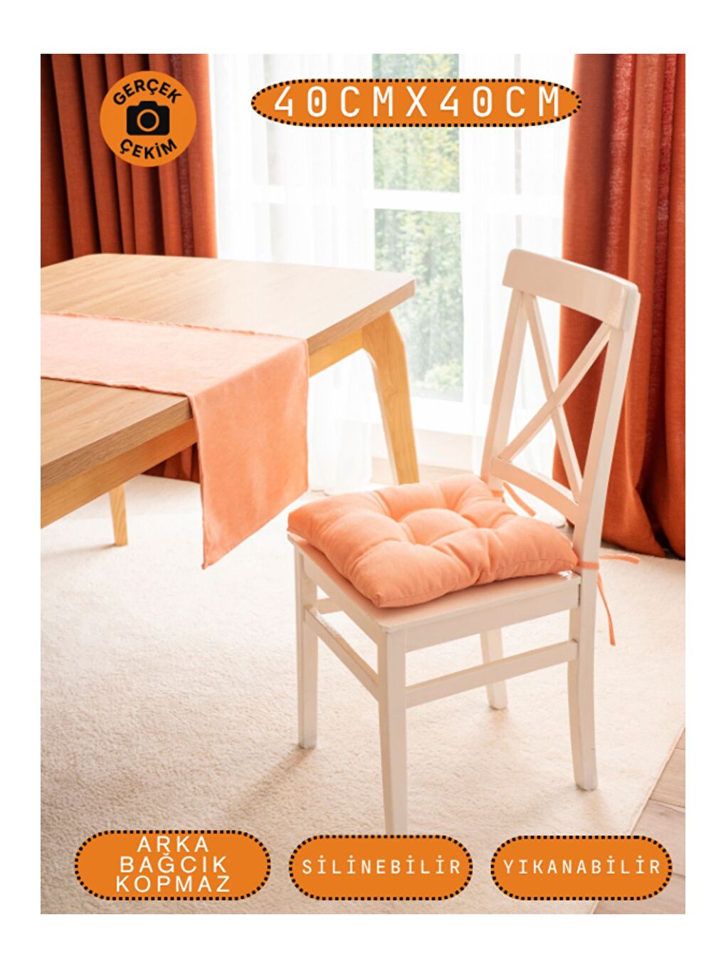 4’lü Pastello Sandalye Minderi – Şeftali Pembesi (YAVRUAĞZI) – Bağcıklı, Slikon Dolgulu, Yıkanabilir-5