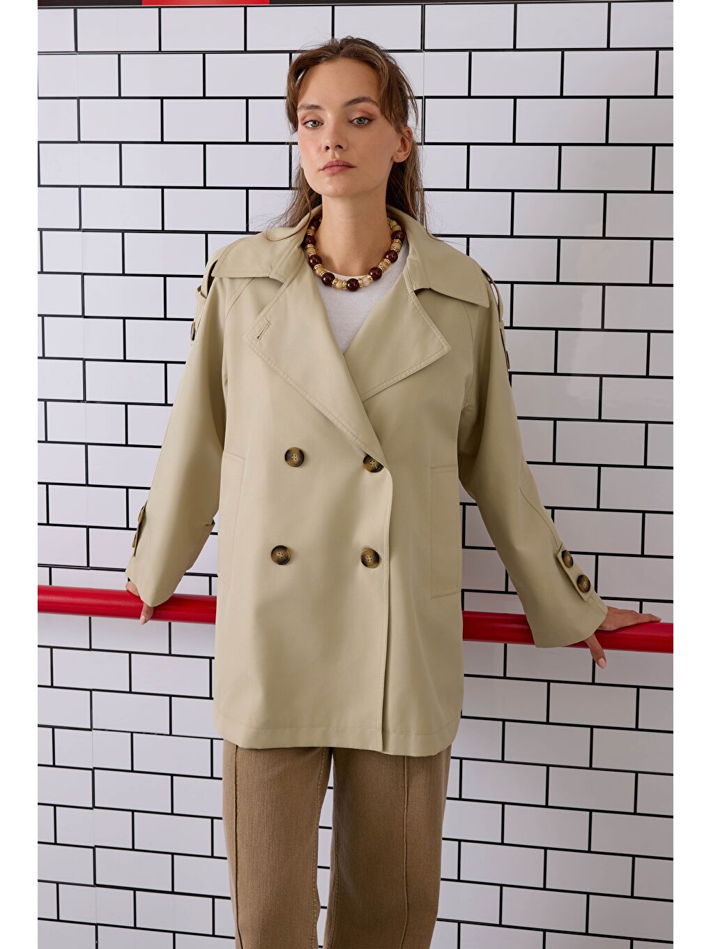 Yeşil Kruvaze Kesim Trençkot Adaçayı