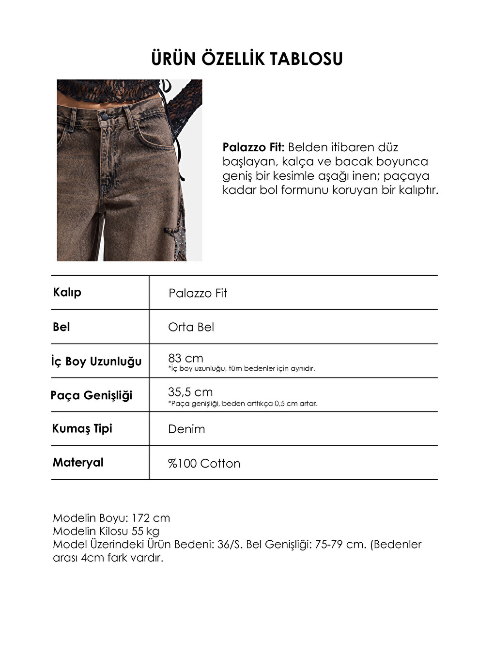 Kahverengi Kadın Kahve Jean Rengi T-4w6-88 Palazzo Fit Özel Taş Tasarım Denim Jean-6