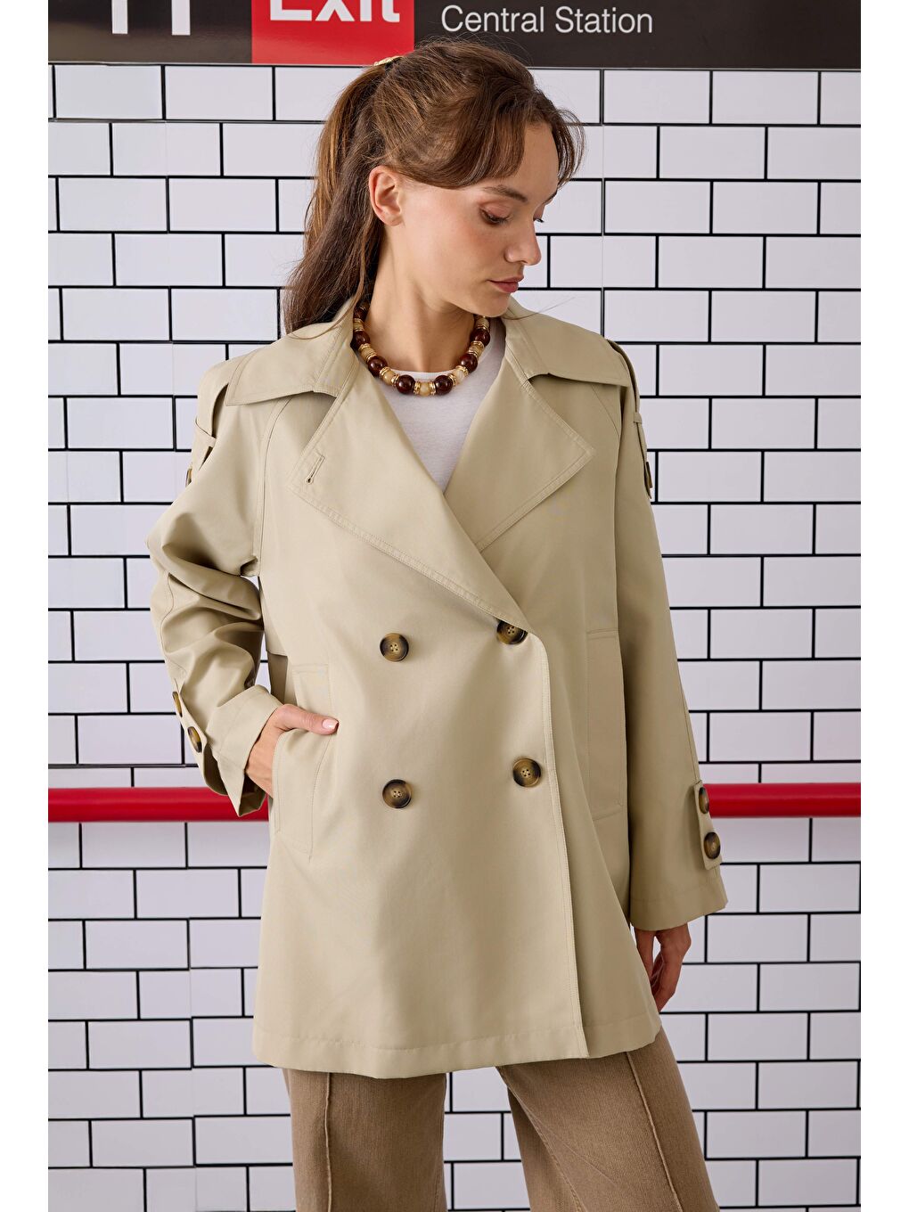 Yeşil Kruvaze Kesim Trençkot Adaçayı-1