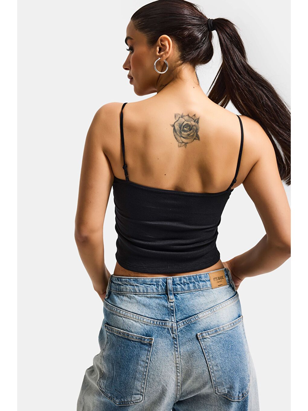 Kadın Siyah w5 Dantel Detaylı Destekli Cup Askılı Tasarım Body-3