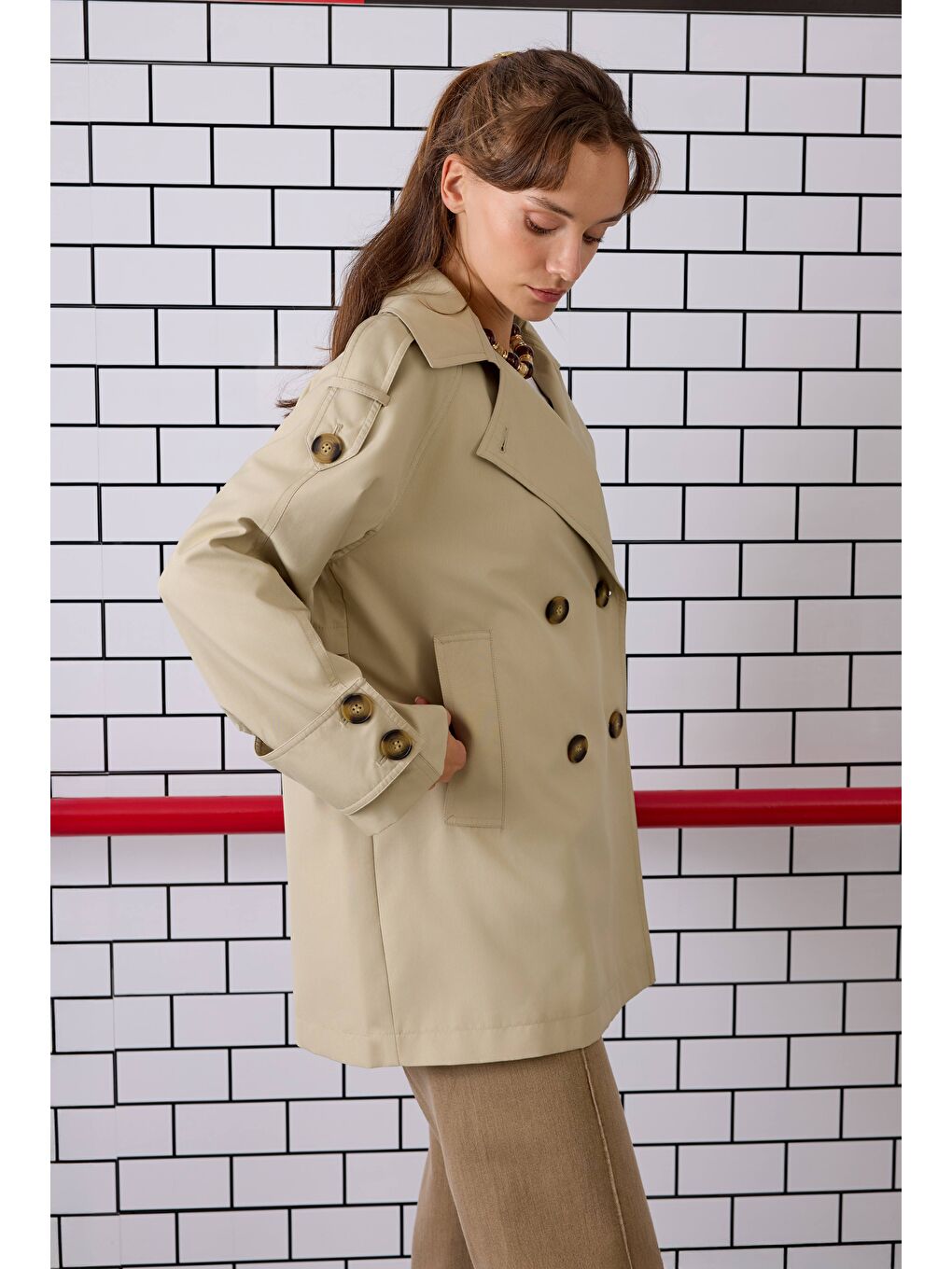 Yeşil Kruvaze Kesim Trençkot Adaçayı-2