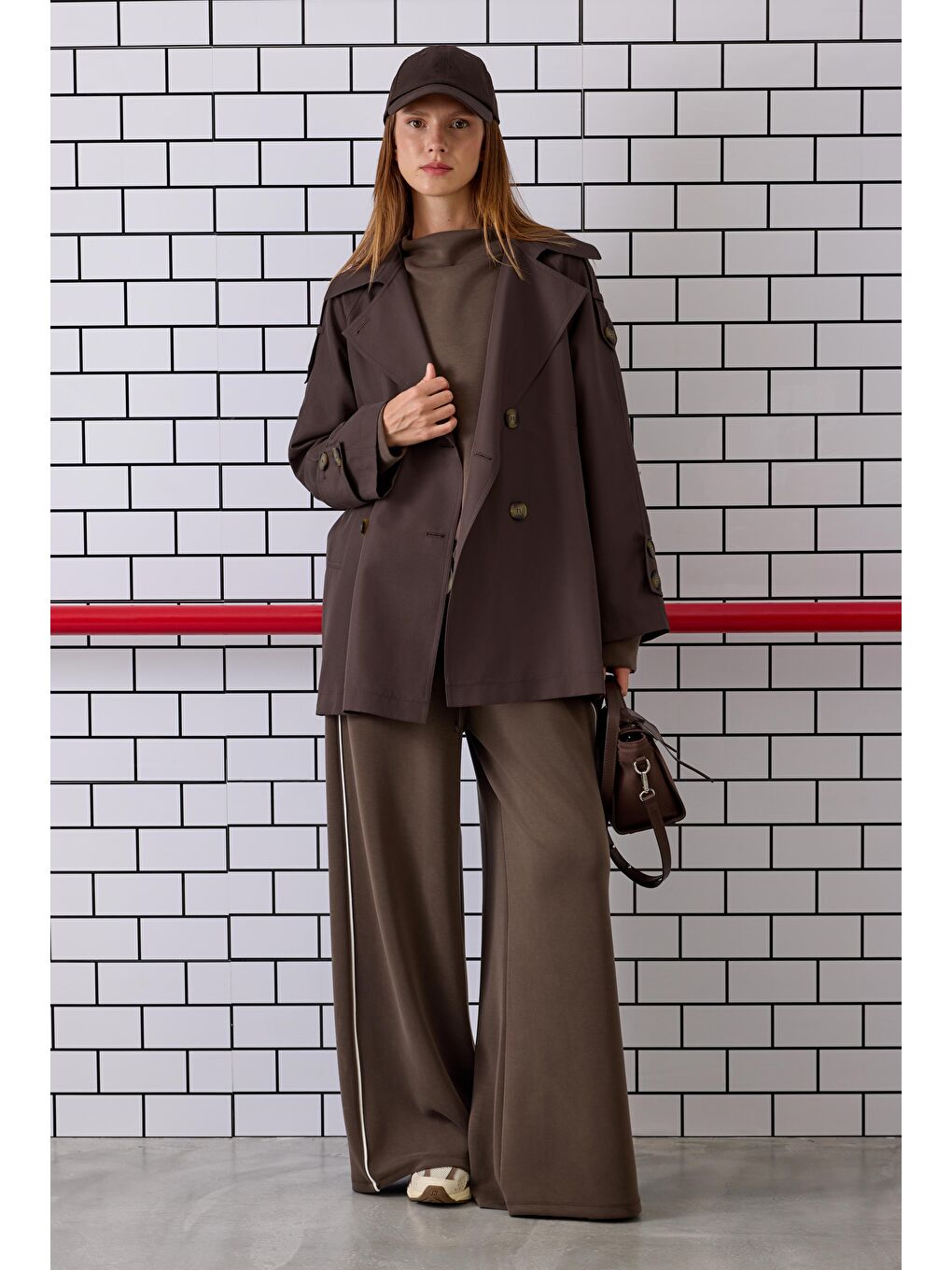 Kahverengi Kruvaze Kesim Trençkot Acı Kahve