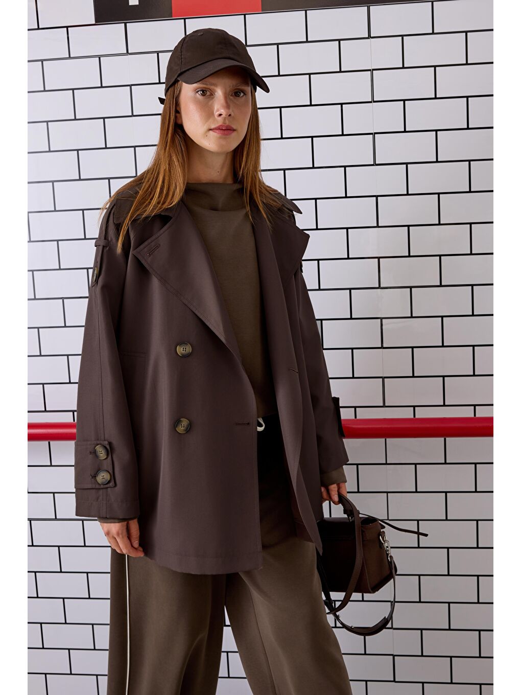 Kahverengi Kruvaze Kesim Trençkot Acı Kahve-1