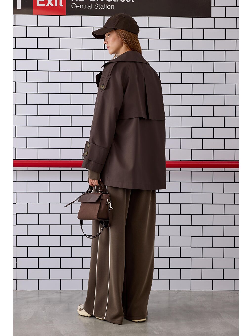 Kahverengi Kruvaze Kesim Trençkot Acı Kahve-4