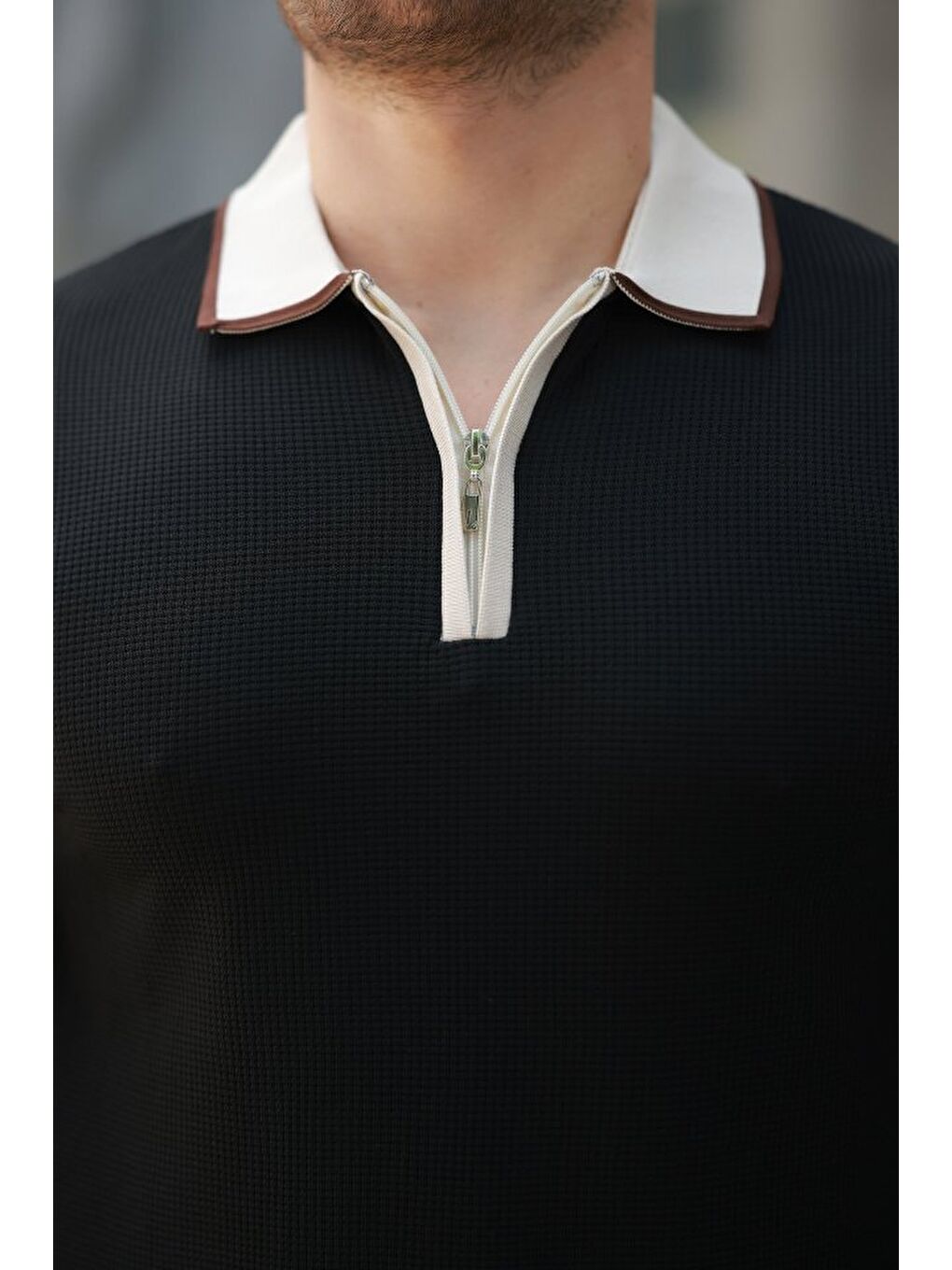 Siyah Erkek Renkli Yaka Kısa Kollu Tişört-2