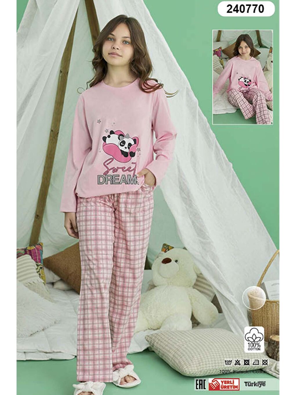 Pembe Genç Kız Pamuklu Pijama Takımı 240770 Pudra01-2