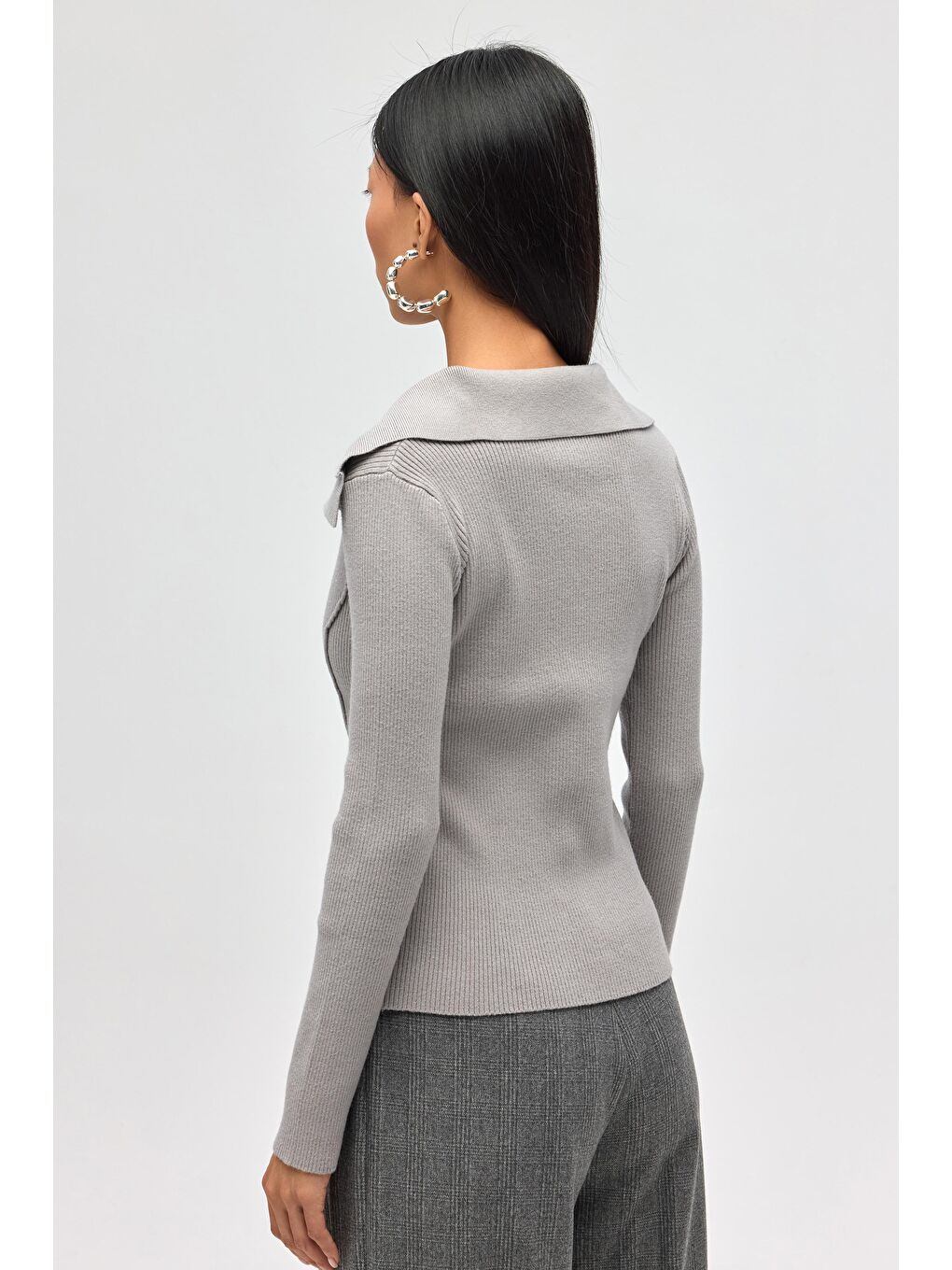 İnari Polo Yaka Gri Triko Kazak-3