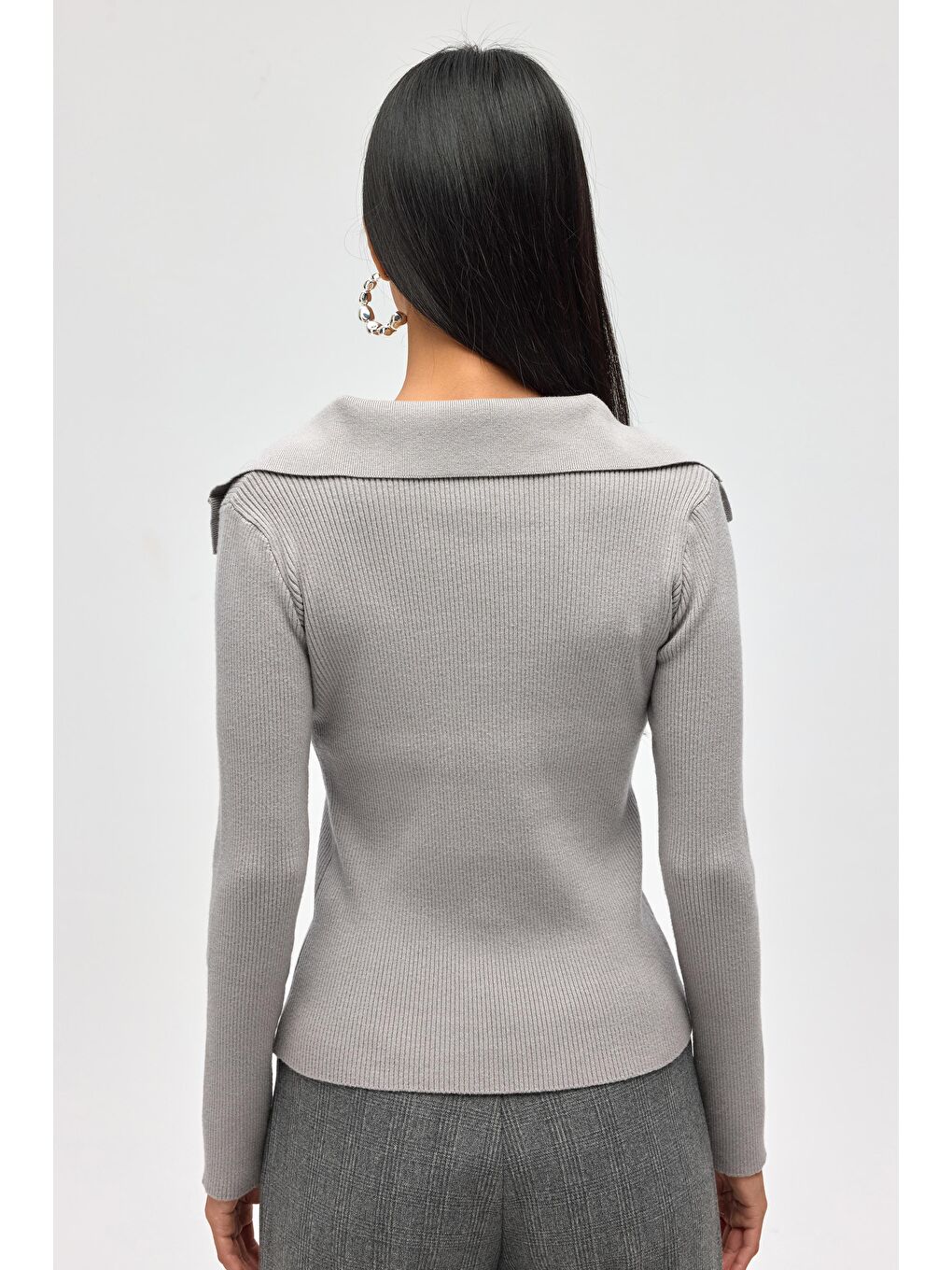 İnari Polo Yaka Gri Triko Kazak-4