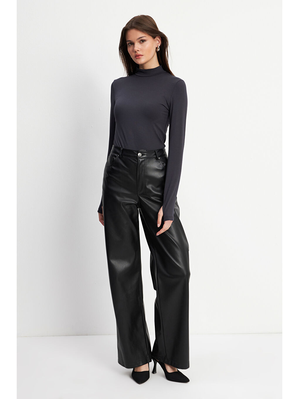 Kadın Antrasit Parmak Detaylı Body-5