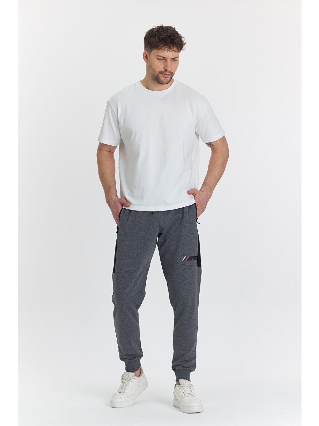 Erkek Pamuklu Baskılı Eşofman Altı Antrasit Melanj 5425-A-3