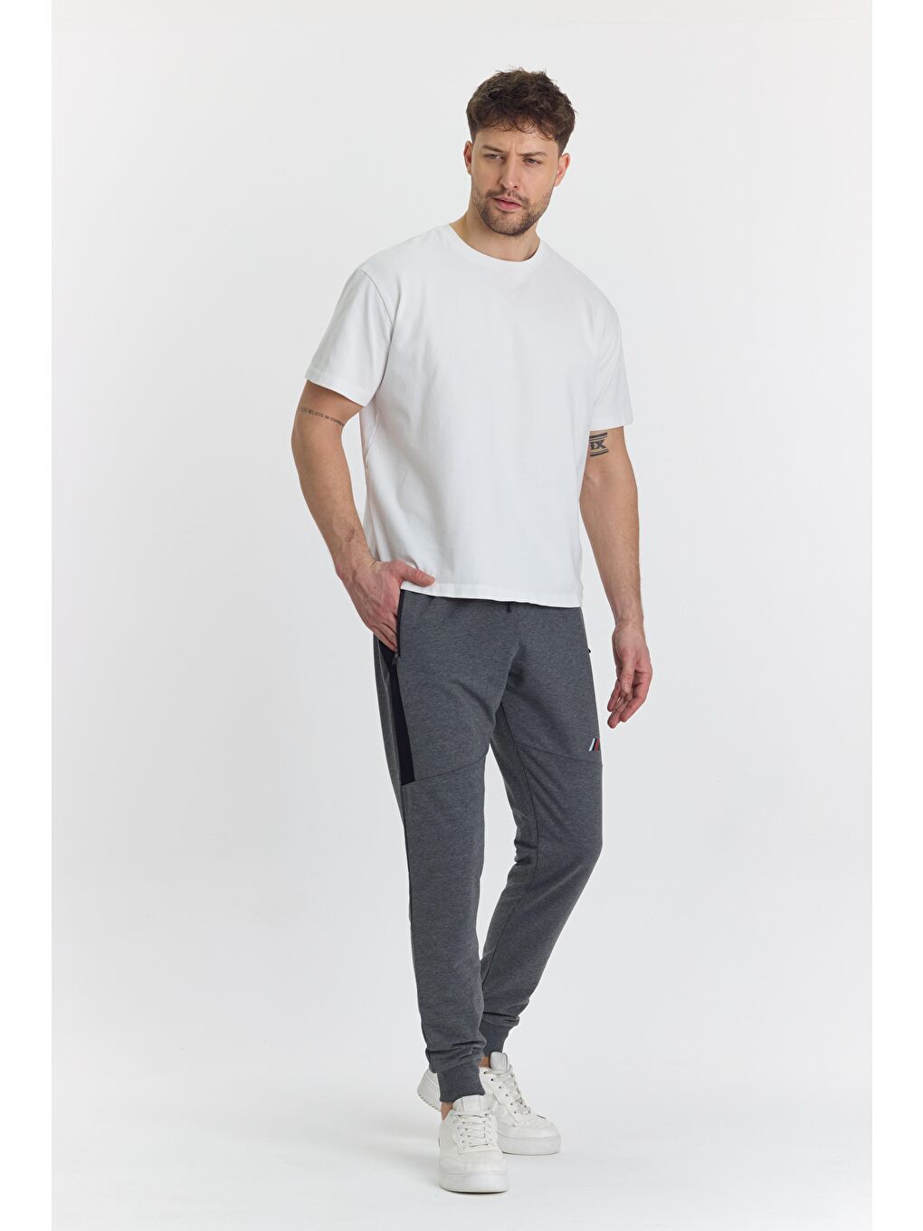 Erkek Pamuklu Baskılı Eşofman Altı Antrasit Melanj 5425-A-4