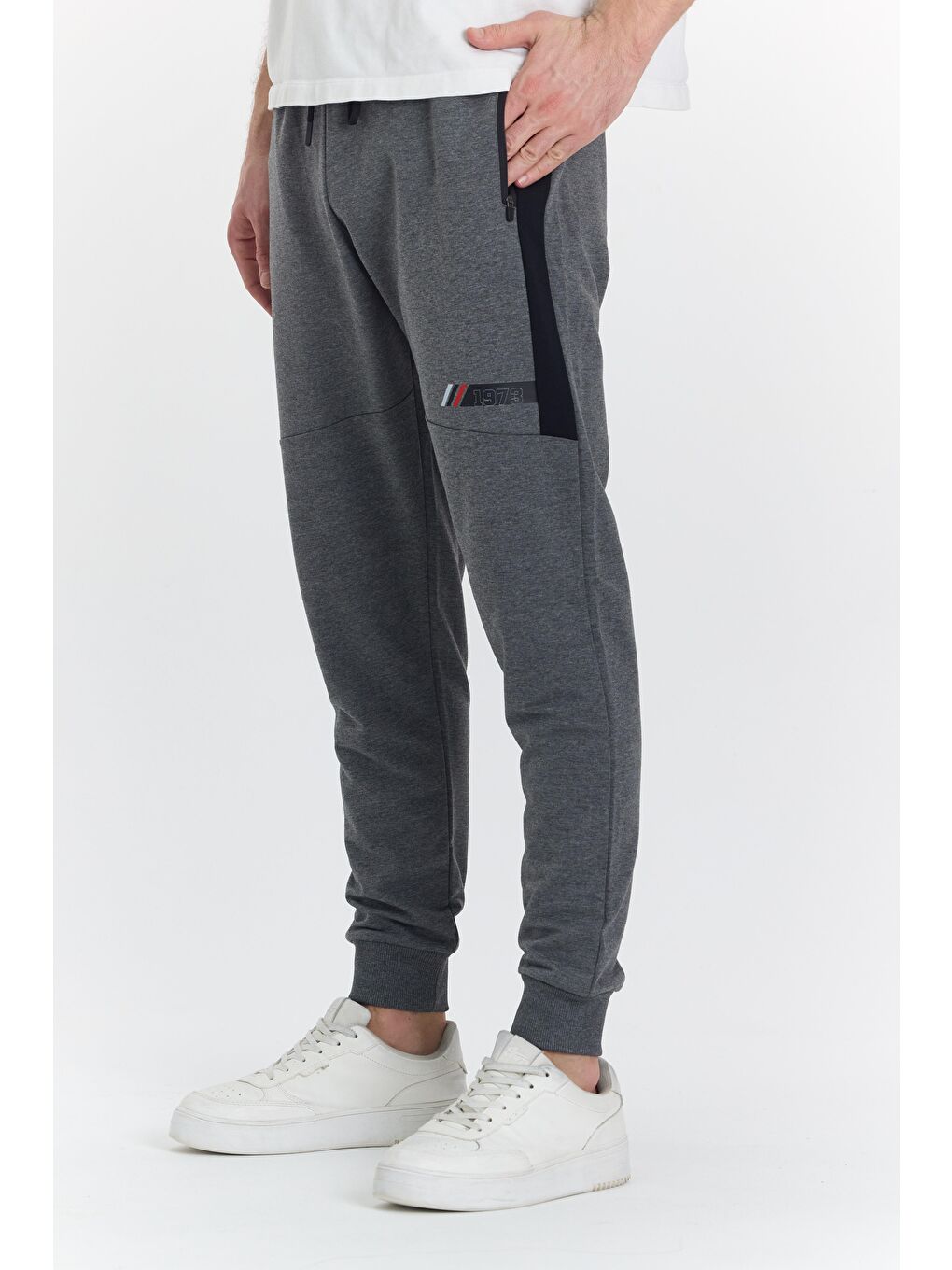 Erkek Pamuklu Baskılı Eşofman Altı Antrasit Melanj 5425-A-5