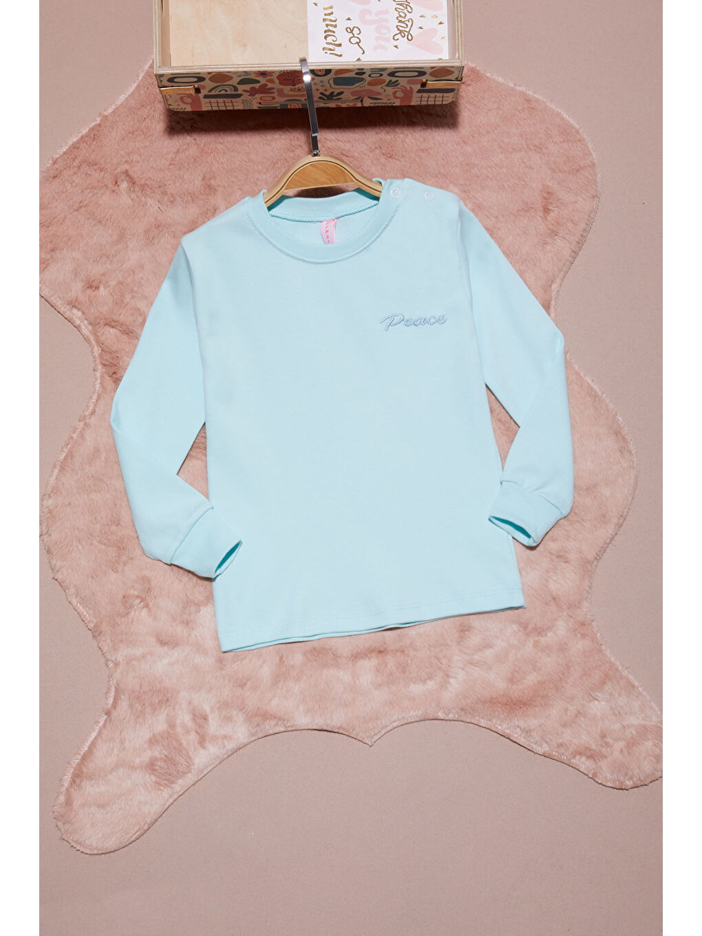 Pembe Life Kids Club Yeşil Mint Yazı Nakışlı Kız Çocuk Çıtçıtlı Sweatshirt 16422