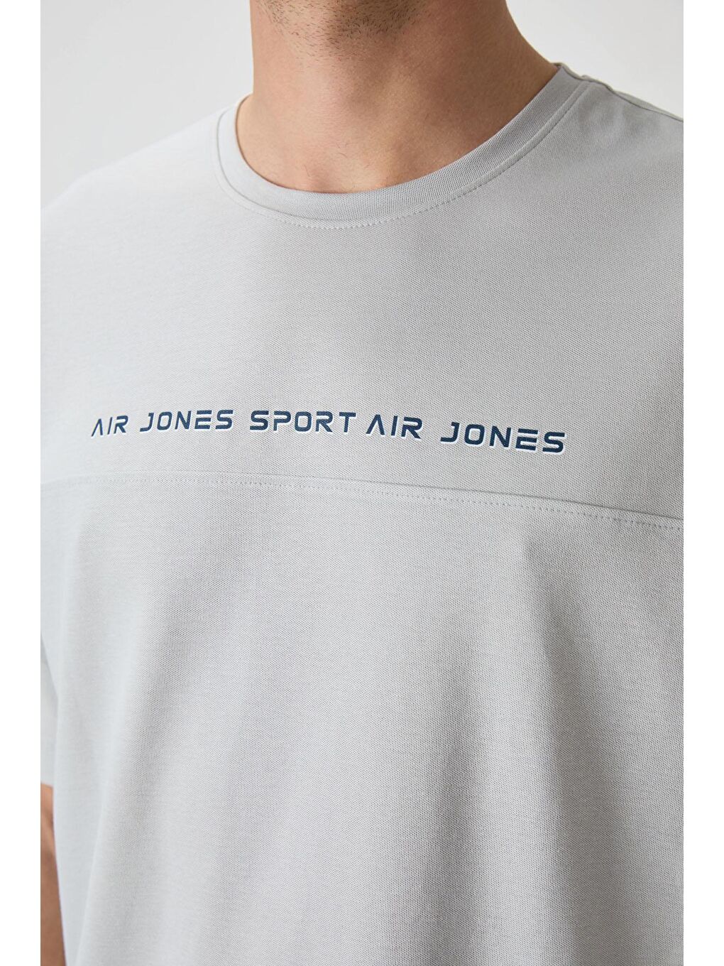 AIR JONES Bej Taş Pamuklu Kalın Yüzeyi Dokulu Oversize Fit  Baskılı Erkek T-Shirt - 88371 - 2