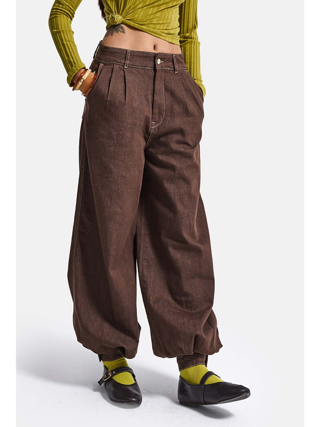 Kahverengi Kadın Kahve 1w6-16 Jogger Ballon Fit Bol Kesim Denim Jean-2
