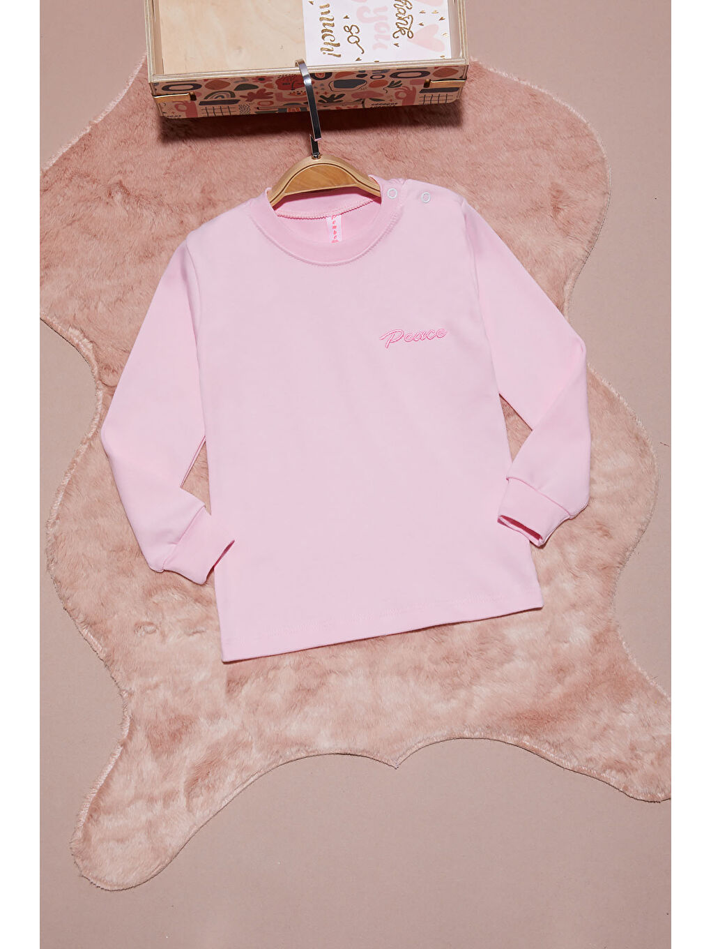 Pembe Life Kids Club Açık Pembe Yazı Nakışlı Kız Çocuk Çıtçıtlı Sweatshirt 16419