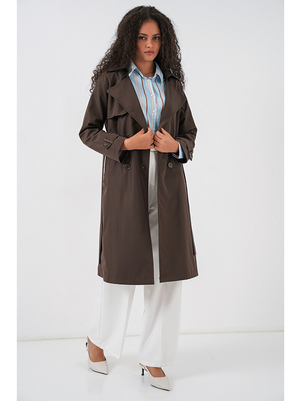 5918 Kruvaze Yaka Trençkot - C. Kahverengi-1